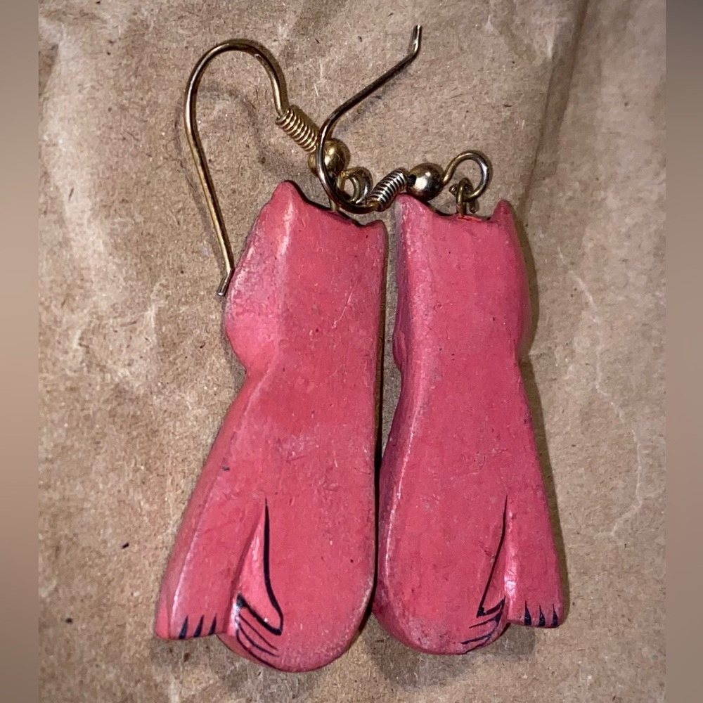 Vtg Laurel Burch Hand Carved Wooden Cat Earrings - Picture 4 of 6